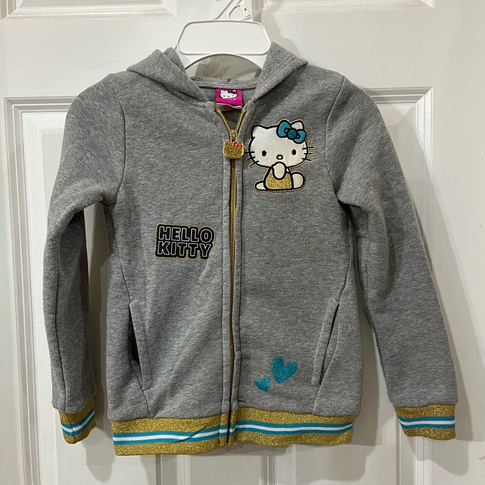 Hello kitty zip up gray girls hoodie size 6